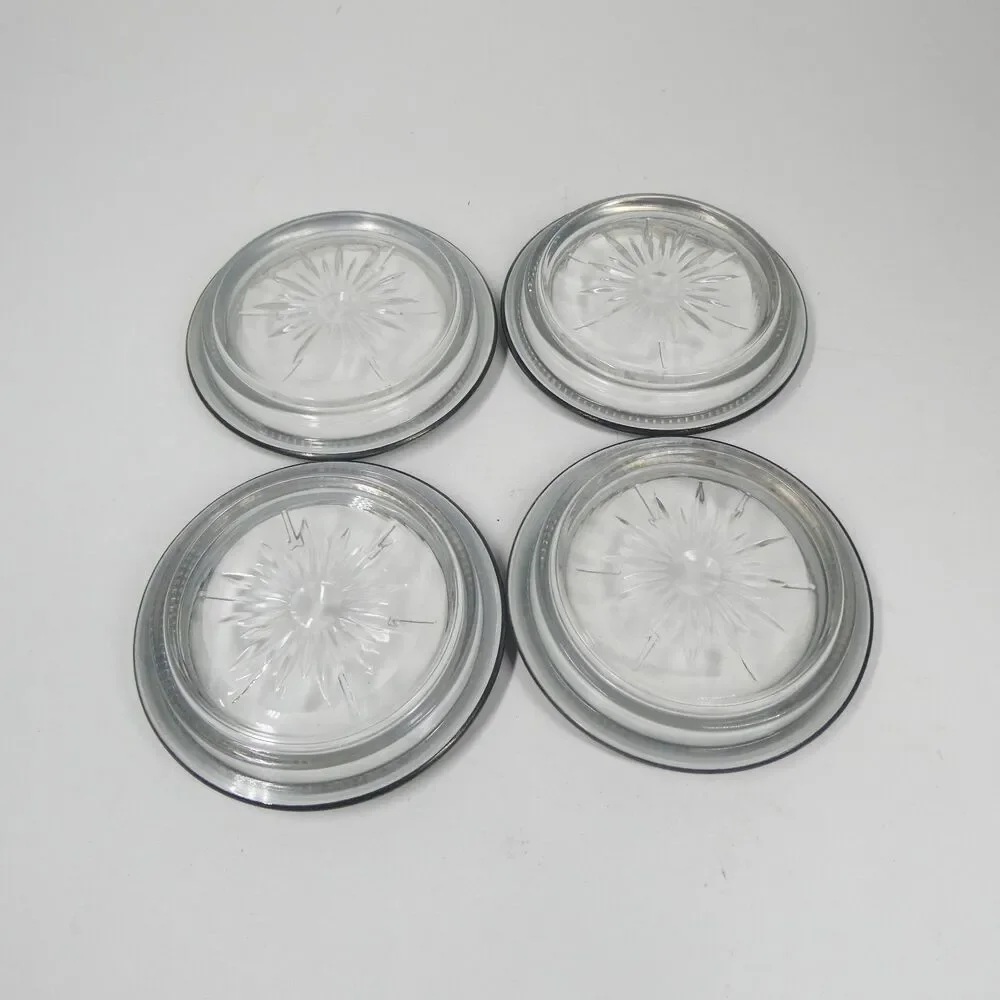 4 Coasters Set Silverplate Rim Crystal W&S Blackington Vintage
